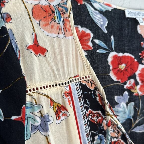 Patrons of Peace Red Blue Cream Floral Mini Dress Ruffle Festival Boho Hippie - Picture 5 of 8